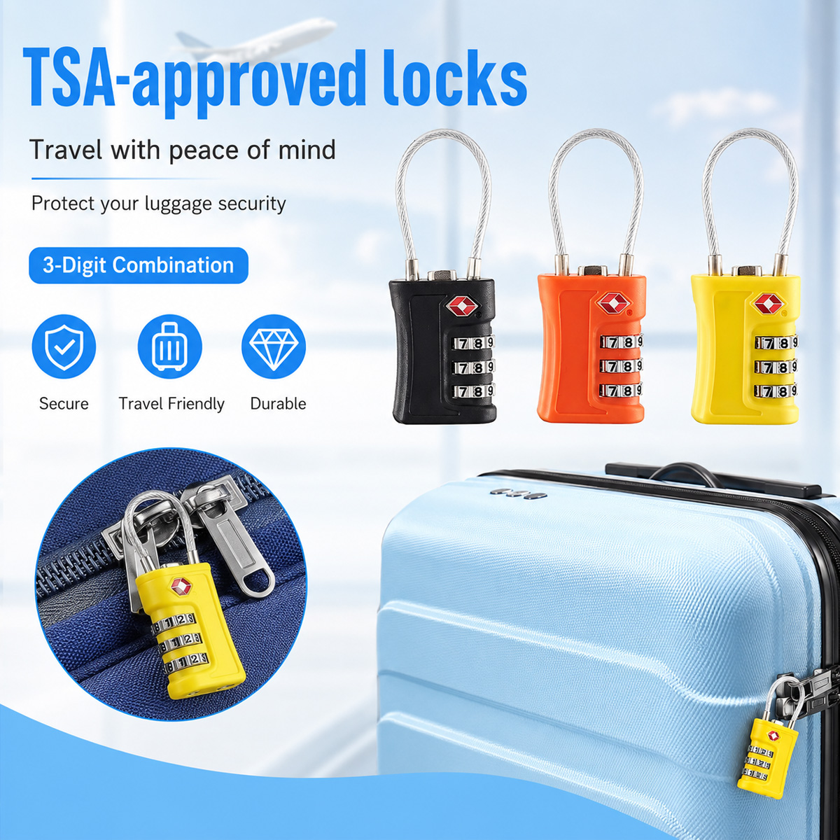 TSA Approved Luggage Lock 3 Di - огляд і ціна Cable Lock Combination